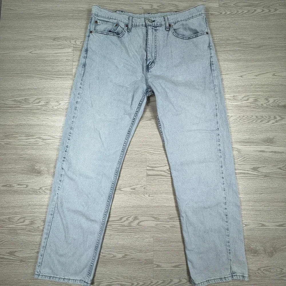 Levi's Mens Jeans 505 Regular Fit Light Wash Blue 38x32 Straight Leg Stretch